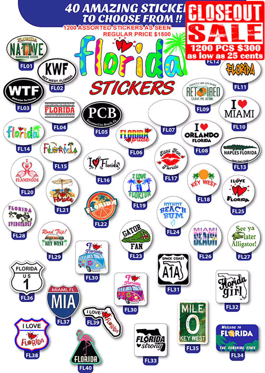 Florida Stickers - Closeout 1200 Pcs.